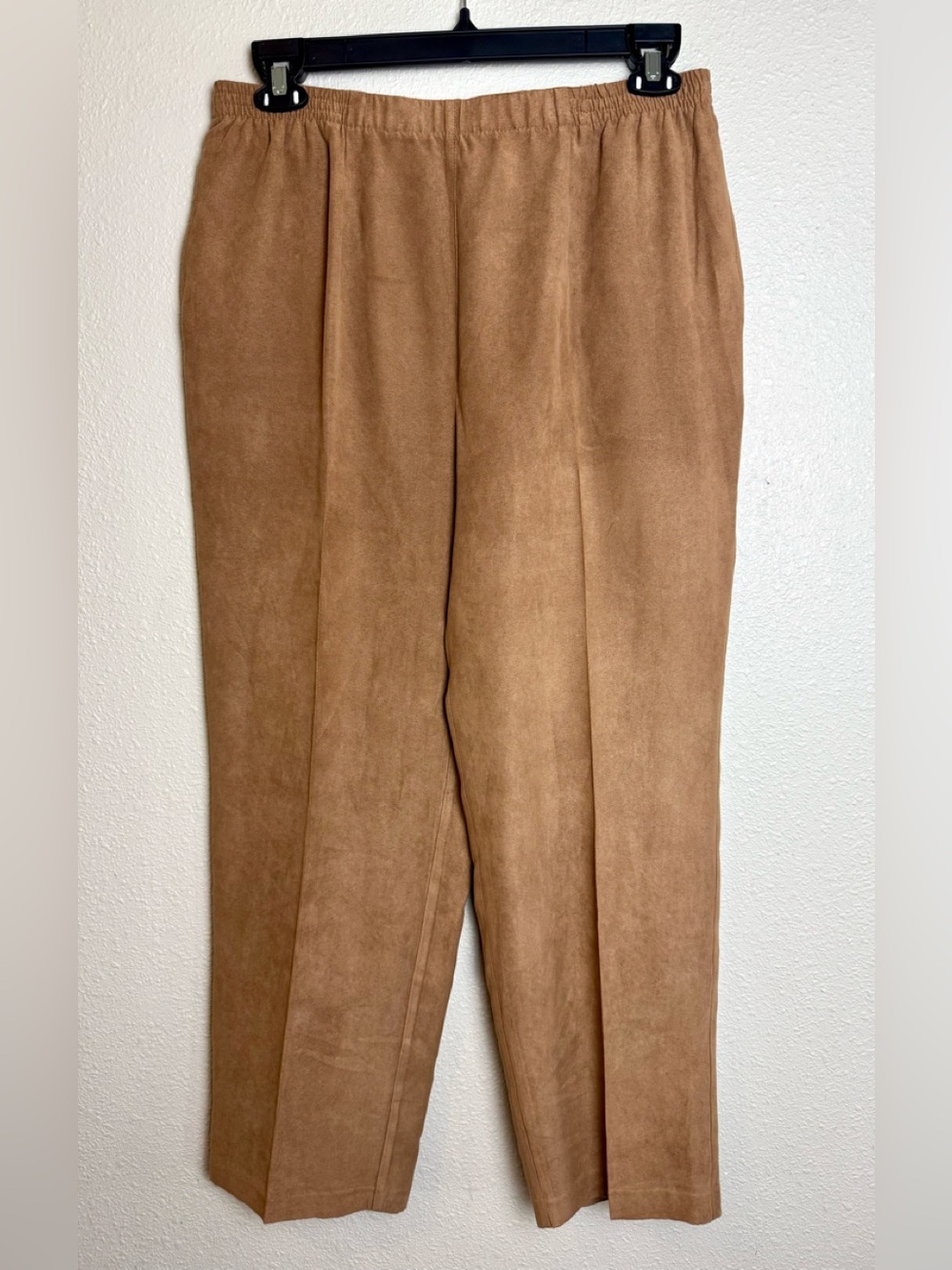 Drapers & Damons Soft Suede Pants Brown Womens Size PL Elastic Waist Wide Leg